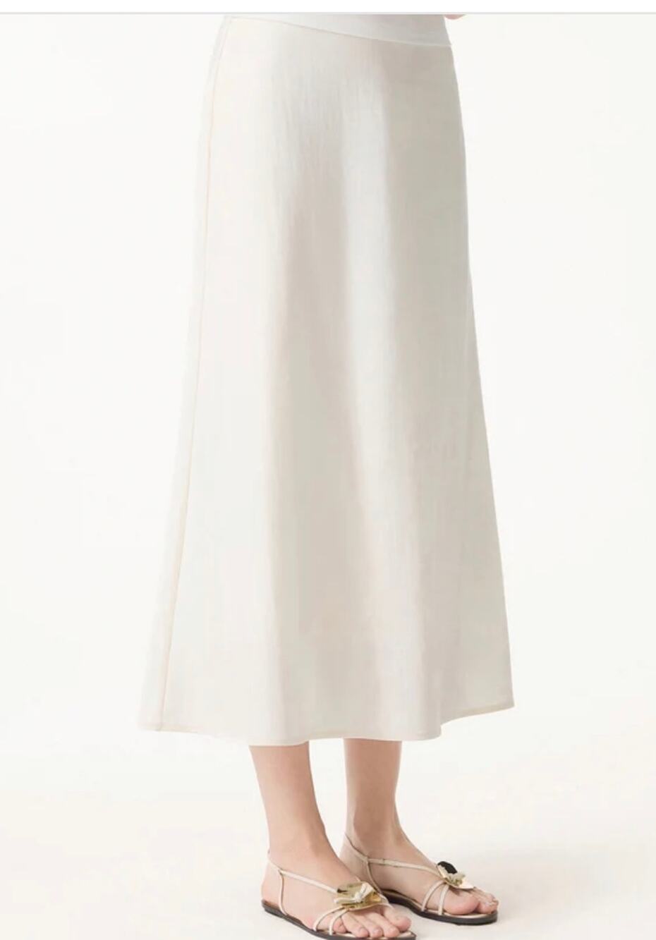 Brand New OGL Linen Lyocell-Linen Blend Maxi Flared Pull-On Skirt S Eggnog